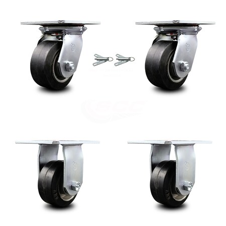 Service Caster 4 Inch Rubber on Aluminum Caster Set with Ball Bearing 2 Swivel Lock and 2 Rigid SCC-35S420-RAB-BSL-2-R-2